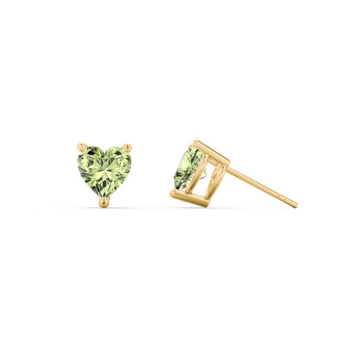 Heart Stud Earrings – 9kt Yellow Gold with Peridot