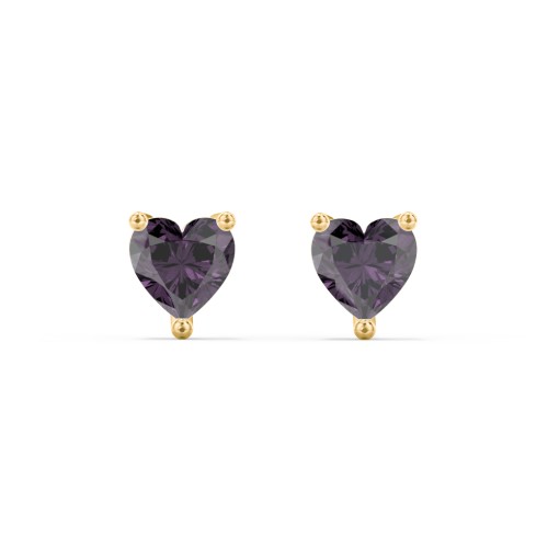 Heart Stud Earrings – 9kt Yellow Gold with Alexandrite