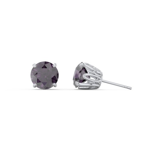 1 Carat Solitaire Stud Earrings – Sterling Silver with Alexandrite