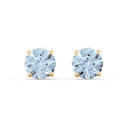 1 Carat Solitaire Stud Earrings in 9K Solid Yellow Gold with Aquamarine