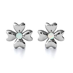 Four Heart Clover Earrings in 925 Sterling Silver with Opal