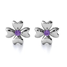 Four Heart Clover Earrings in 925 Sterling Silver with Amethyst Premium Zirconia