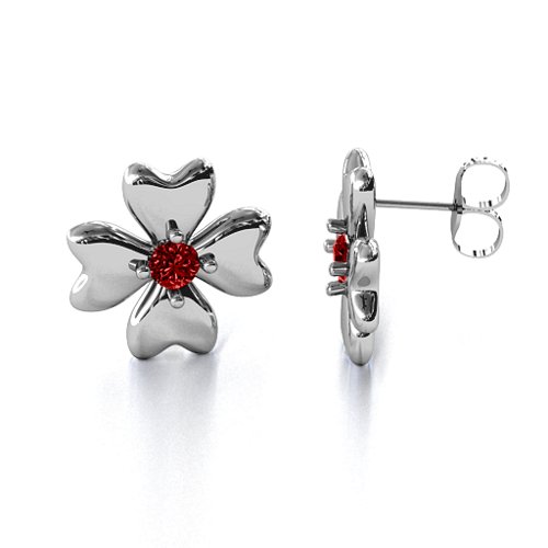 Four Heart Clover Earrings – Sterling Silver with Garnet