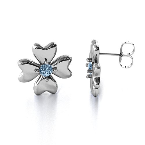 Four Heart Clover Earrings – Sterling Silver with Aquamarine
