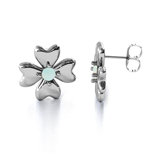 Four Heart Clover Earrings – Sterling Silver with Opal