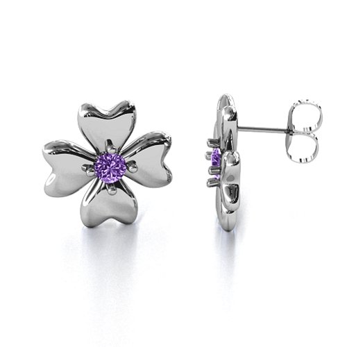 Four Heart Clover Earrings – Sterling Silver with Amethyst