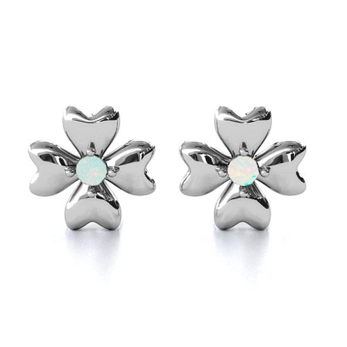 Four Heart Clover Earrings – Sterling Silver with Opal