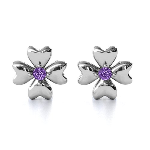 Four Heart Clover Earrings – Sterling Silver with Amethyst
