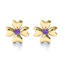 Four Heart Clover Earrings in 9K Solid Yellow Gold with Amethyst Premium Zirconia