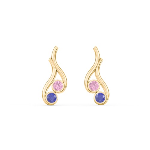 Multi Stone Raindrop Earrings – 9kt Yellow Gold with Pink Tourmaline and Blue Sapphire