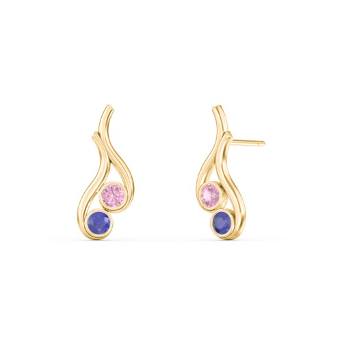 Multi Stone Raindrop Earrings – 9kt Yellow Gold with Pink Tourmaline and Blue Sapphire