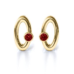 Orbital Stud Earrings in 9K Solid Yellow Gold with Garnet
