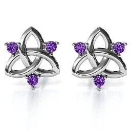 Triple Stone Celtic Knot Earrings in 925 Sterling Silver