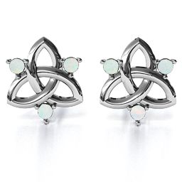 Triple Stone Celtic Knot Earrings in 925 Sterling Silver with Opal