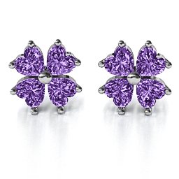 Multi Stone Four Heart Clover Earrings