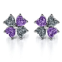 Multi Stone Four Heart Clover Earrings