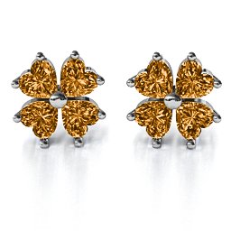 Multi Stone Four Heart Clover Earrings in 925 Sterling Silver with Citrine