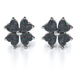 Multi Stone Four Heart Clover Earrings in 925 Sterling Silver with Alexandrite