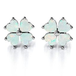 Multi Stone Four Heart Clover Earrings in 925 Sterling Silver with Opal
