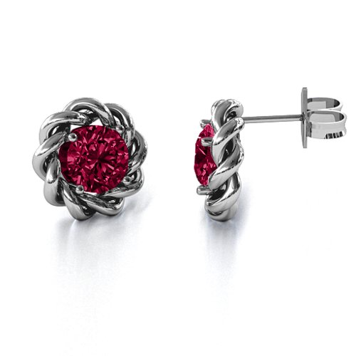 Twisted Stud Solitaire Earrings – Sterling Silver with Ruby
