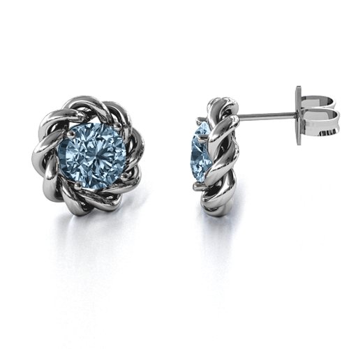 Twisted Stud Solitaire Earrings – Sterling Silver with Aquamarine