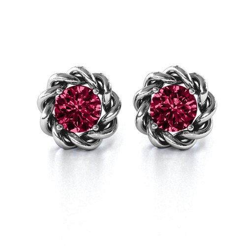 Twisted Stud Solitaire Earrings – Sterling Silver with Ruby