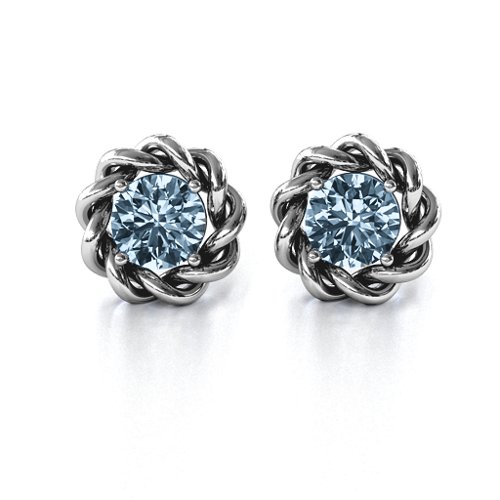 Twisted Stud Solitaire Earrings – Sterling Silver with Aquamarine