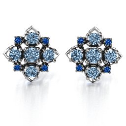 Glittering Multi Stone Earrings in 925 Sterling Silver with Aquamarine and Fancy Blue Premium Zirconia