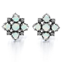 Glittering Multi Stone Earrings in 925 Sterling Silver with Opal and White Premium Zirconia