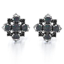 Glittering Multi Stone Earrings in 925 Sterling Silver with Alexandrite and Black Premium Zirconia