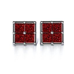 Vintage Princess Cut Stud Earrings in 925 Sterling Silver with Garnet