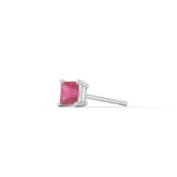 Princess Cut Birthstone Single Stud in 925 Sterling Silver with Ruby