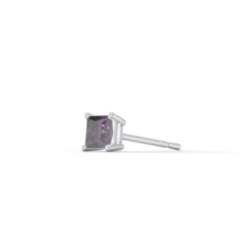 Princess Cut Birthstone Single Stud – Sterling Silver with Alexandrite