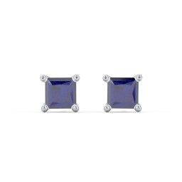 Princess Cut Stud Earrings in 925 Sterling Silver with Blue Sapphire