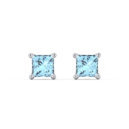 Princess Cut Stud Earrings in 925 Sterling Silver with Blue Topaz