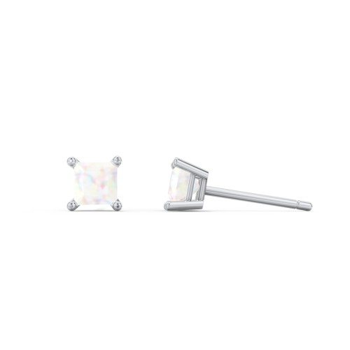 Princess Cut Stud Earrings – Sterling Silver with Opal