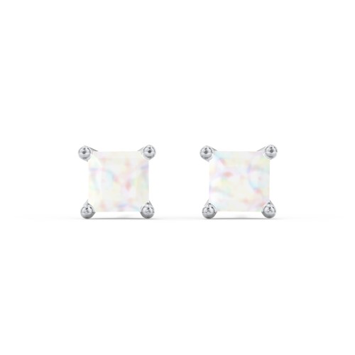 Princess Cut Stud Earrings – Sterling Silver with Opal