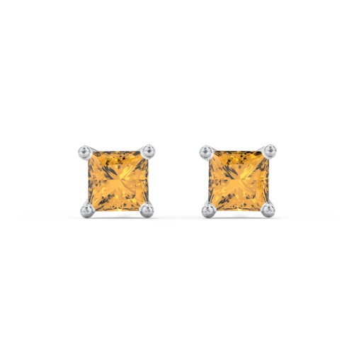 Princess Cut Stud Earrings – Sterling Silver with Citrine
