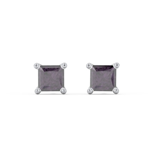 Princess Cut Stud Earrings – Sterling Silver with Alexandrite