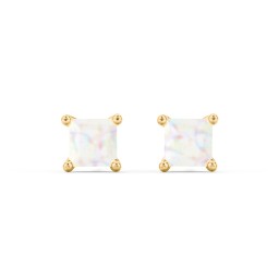 Princess Cut Stud Earrings in 9K Solid Yellow Gold with Opal