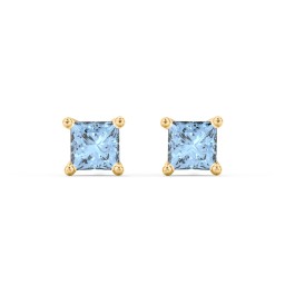 Princess Cut Stud Earrings in 9K Solid Yellow Gold with Blue Topaz