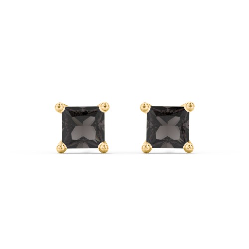 Princess Cut Stud Earrings – 9kt Yellow Gold with Smokey Quartz