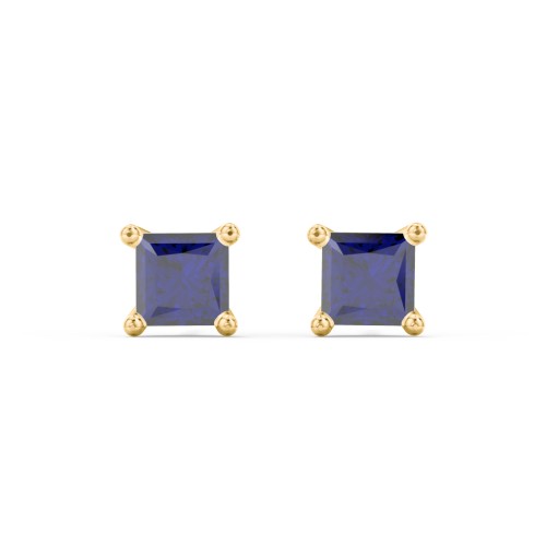 Princess Cut Stud Earrings – 9kt Yellow Gold with Blue Sapphire