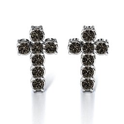 "I Believe" Cross Earrings in 925 Sterling Silver with Smokey Quartz