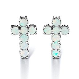 "I Believe" Cross Earrings in 925 Sterling Silver with Opal