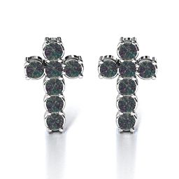 "I Believe" Cross Earrings in 925 Sterling Silver with Alexandrite