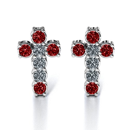 "I Believe" Cross Earrings – Sterling Silver with Garnet and Cubic Zirconia