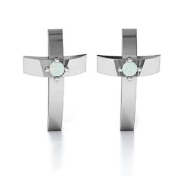 Classic Cross Earrings With Gemstone in 925 Sterling Silver with Opal