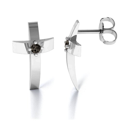 Classic Cross Earrings With Gemstone – Sterling Silver with Smokey Quartz