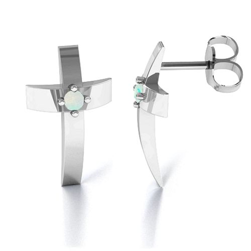 Classic Cross Earrings With Gemstone – Sterling Silver with Opal
